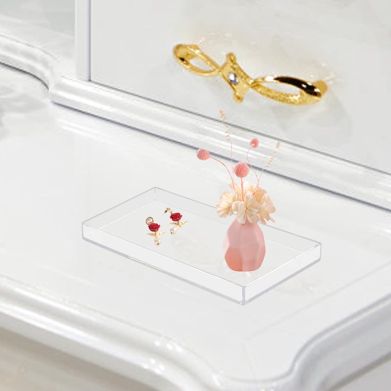 Bigfety Acrylic Bathroom Tray for Counter  Handmade Clear Trays Sturdy Organizer for Cup  Sponge  Soap  Plant (Medium  Clear) - Image 4